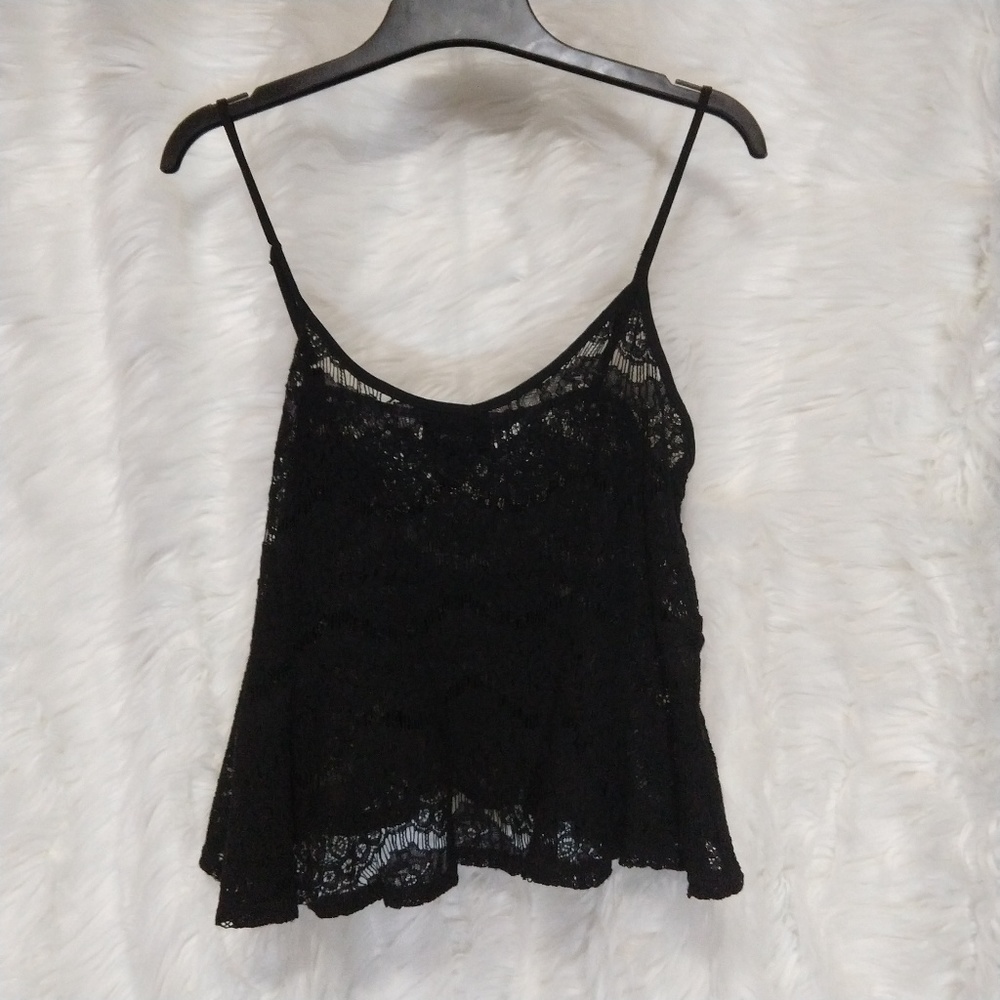 BY&BY Black Nylon crochet detailing crop top